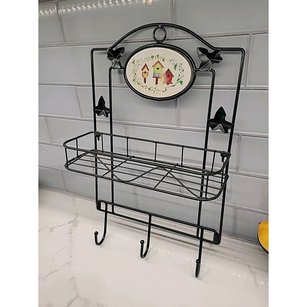 Vintage Farmhouse Wall Mounted Kitchen Shelf Birdhouse / Ivy 16.5" x 10.5" Green